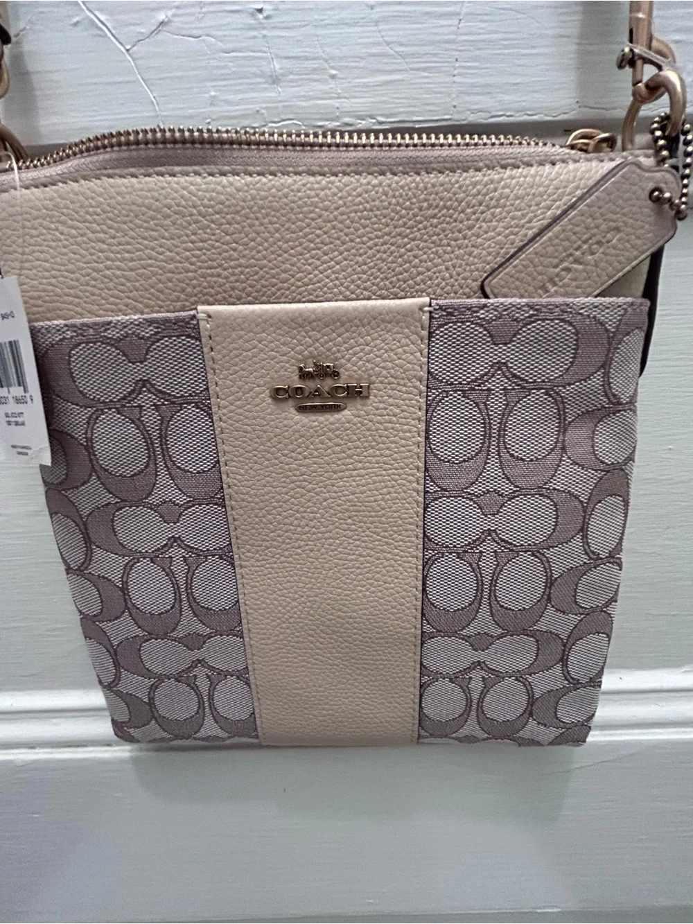 NWT! COACH Signature Jacquard Kitt Stone Ivory Messenger Crossbody Bag
